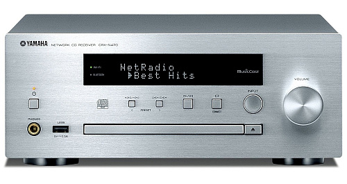 CD-ресивер AV Yamaha AV [CRX-N470 Silver] сетевой, мощность/канал (6 Ом) 22Вт + 22Вт, vTuner,USB, FM, Wi-Fi, MusicCast, AirPlay и Bluetooth. Цвет: сер