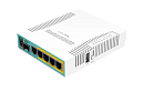 Маршрутизатор MikroTik hEX PoE with 800MHz CPU, 128MB RAM, 5x Gigabit LAN (four with PoE out), SFP, USB, RouterOS L4, plastic case and PSU