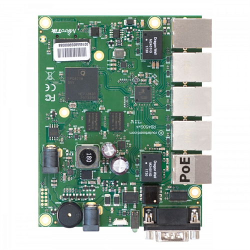 Маршрутизатор MIKROTIK RouterBOARD 450Gx4 with four core 716MHz Atheros CPU, 1 GB RAM, 5 Gigabit LAN ports, PoE OUT on port #5, RouterOS L5