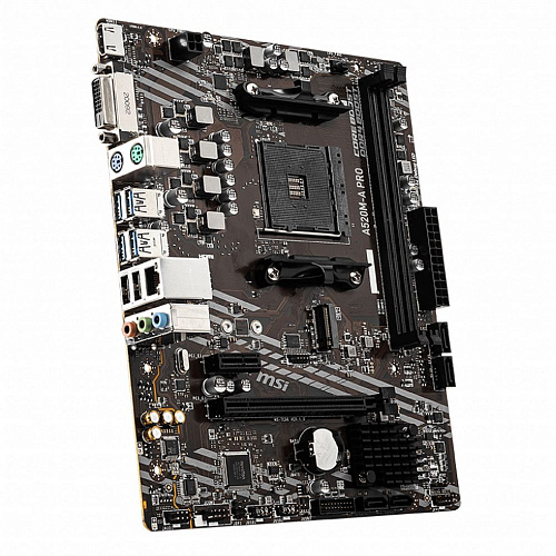 Материнская плата MSI A520M-A PRO A520, AM4, 2*DDR4, 1*PCIEx16, 1*PCIEx1, 1*M.2, 6*USB3.2Gen1, 6*USB2.0, 4*SATA3.0, 1G, DVI, HDMI, M-ATX, RTL