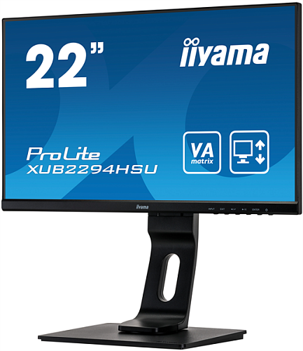 21,5" Iiyama ProLite XUB2294HSU-B1 1920x1080 75Гц VA LED 16:9 4ms VGA HDMI DP 2*USB2.0 80M:1 3000:1 178/178 250cd HAS Pivot Tilt Swivel Speakers Black