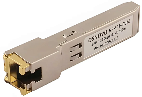 Медный SFP модуль OSNOVO SFP-TP-RJ45 Медный SFP модуль Gigabit Ethernet с разъемом RJ45. Скорость 10/100/1000 Мбит/с.Интерфейс: SGMII. Расстояние пере