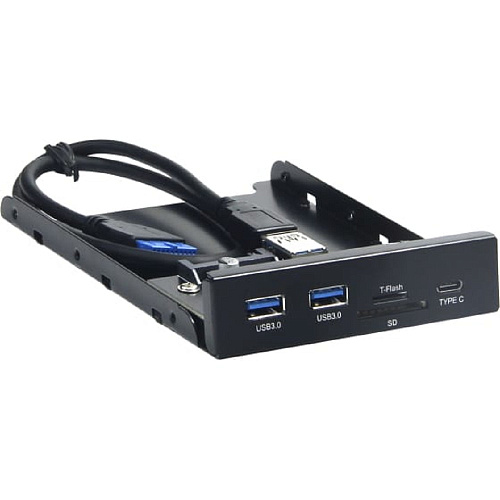 Планка USB 3.0 на переднюю панель 3.5" Gembird, 2 порта USB и порт Type-C, SD+TF, коробка (FP3.5-USB3-2A1C-CR)