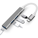 Корпус ORIENT CU-325, Type-C USB 3.0 (USB 3.1 Gen1)/USB 2.0 HUB 4 порта: 1xUSB3.0 + 2xUSB2.0 + 1xUSB2.0 Type-C, USB штекер тип C, алюминиевый , серебри