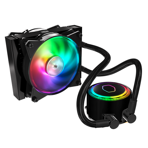 Система охлаждения/ Cooler Master MasterLiquid ML120R RGB (180W, 120mm, ARGB, fans:2x120mm/66.7CFM/30dBa/2000rpm, 1200/115X/2066/2011-V3/2011/AM5/AM4