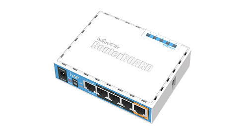 MikroTik hAP with 650MHz CPU, 64MB RAM, 5xLAN, built-in 2.4Ghz 802.11b/g/n 2x2 two chain wireless with integrated antennas, USB, RouterOS L4, desktop