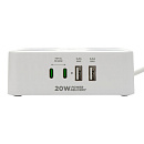 Cablexpert Сетевой фильтр Plate PLT-4-C2U2-W-2 (4р, 10А, 2xType-C PD, 20Вт, 2xUSB, 2м, ур.защиты 4+) белый, коробка {22564}