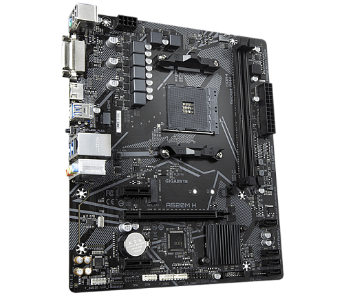 GIGABYTE A520M H, AM4, A520, 2*DDR4, 4*SATA, 1*M.2, 4*USB 3.2, 2*USB 2.0, 1*PCIx16, 2*PCIx1, DVI-D+HDMI, mATX