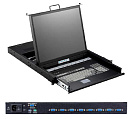 Консоль SMK980-19UBRU (COMBO) высотой 1U чёрного цвета с 8-ми портовым KVM переключателем для монтажа в 19 стойку.