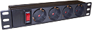 Блок розеток Блок розеток 10", 1-фазный с выключателем, 10A / 250V, 4xSchuko, без шнура питания, разъем C14