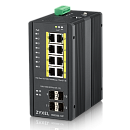 Коммутатор Zyxel Networks Промышленный L2 PoE+ Zyxel RGS200-12P, 8xGE PoE+, 4xSFP, крепление на стену/DIN-рейку, IP30, два источника питания DC, бюджет PoE 240 Вт
