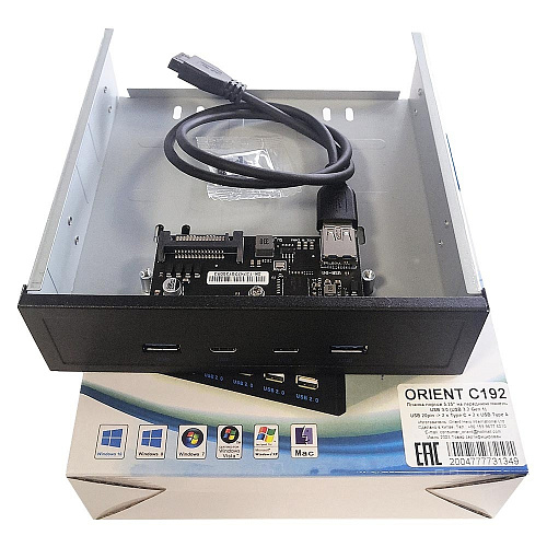 ORIENT C192, Планка портов 5.25" на переднюю панель 2xUSB Type-C + 2xUSB 3.0 (USB3.2 Gen1), 20Pin кабель 50см, металл, oem (31349)