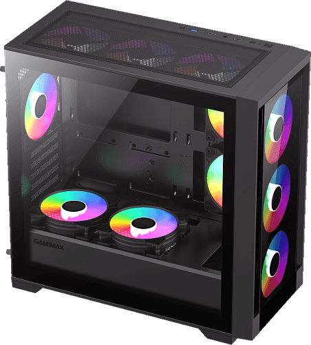 Компьютерный корпус mATX, без блока питания/ Gamemax DEFENDER TG mATX case, black, w/o psu, w/1xUSB3.0+2xUSB2.0, Combo Audio, w/3x12cm ARGB front fan
