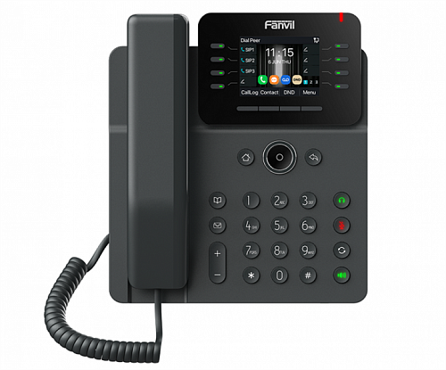 SIP-Телефон Fanvil V62G, 12 SIP-акк., 2,8", 320x240 Цвет. экран, POE, БП в комп., 2x1 Gbps, Чёрный