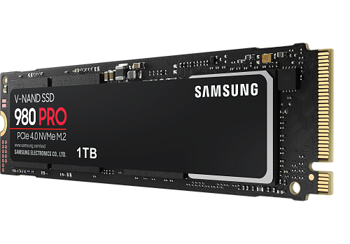 Твердотельные накопители/ Samsung SSD 980 PRO, 1000GB, M.2(22x80mm), NVMe 1.3c, PCIe 4.0 x4, 3-bit MLC, R/W 7000/5000MB/s, IOPs 1 000 000/1 000 000,