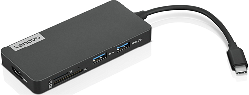 Lenovo USB-C 7-in-1 Hub - 2xUSB 3.0, 1xUSB 2.0, 1xHDMI 1.4, 1xTF Card Reader, 1xSD Card Reader, 1xUSB-C Charging Port, by pass to charge Notebook, MAX