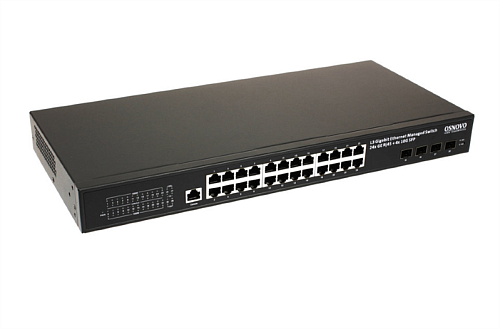 Коммутатор Gigabit Ethernet c 10G портами OSNOVO SW-24G4X-2L Управляемый L3 коммутатор Gigabit Ethernet на 24xRJ45 + 4x10G SFP+ Uplink. Порты: 24 x GE