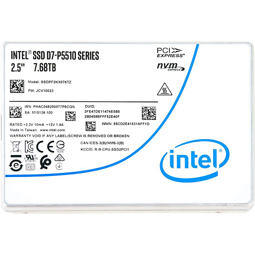 Накопитель Intel Corporation Твердотельный накопитель/ Intel SSD D7-P5510 Series, 7.68TB, U.2(2.5" 15mm), NVMe, PCIe 4.0 x4, TLC, R/W 7000/4194MB/s, IOPs 930 000/190 000, TBW