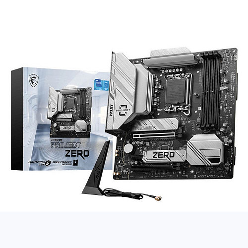 Материнская плата MSI B760M PROJECT ZERO B760, LGA1700, 4*DDR5, 2*PCIEx16, 1*PCIEx1, 2*M.2, 2*TypeC, 3*USB3.2Gen2, 2*USB3.2Gen1, 8*USB2.0, 4*SATA3.0,