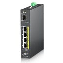 Коммутатор Zyxel Networks Промышленный PoE+ Zyxel RGS100-5P, 4xGE PoE+, 1xSFP, крепление на стену/DIN-рейку, IP30, два источника питания DC, бюджет PoE 120 Вт