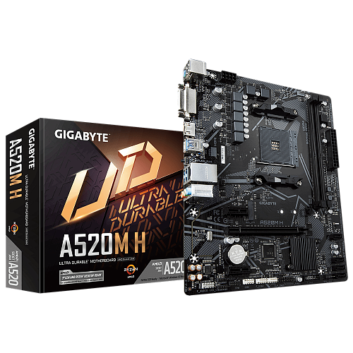 Материнская плата/ MB GIGABYTE AMD A520 sAM4, 2xDDR4(64GB), DVI-D/HDMI 2.1, 1xPCIe 3.0x16, 2xPCIe 3.0, 1xLAN, 4xSATA 6Gb/s, 1xM.2, 4xUSB 3.2, 2xUSB