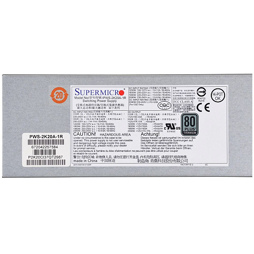 Блок питания SuperMicro PWS-2K20A-1R 1U 2200W Redundant, Titanium, 76(W) X 40(H) X 336(L) mm