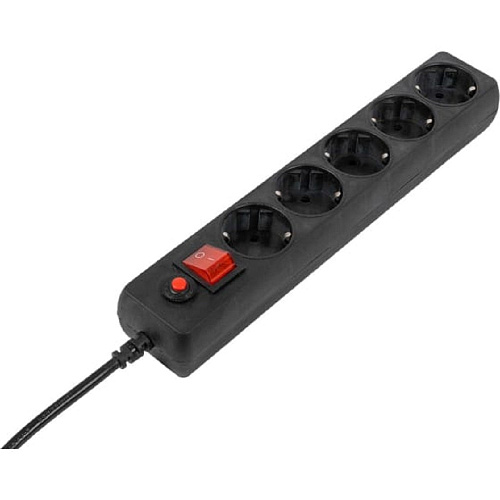 Filum Сетевой фильтр FL-SP3-5-0.5M-BL-UPS, 0,5 м., черный, 2200 Вт., 5 розеток, упаковка- коробка {00-01057163}