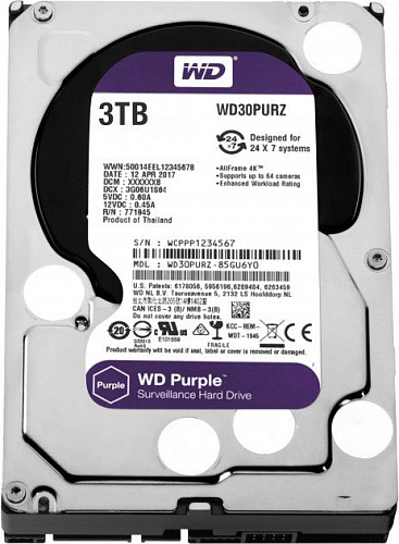 Жесткий диск WD Western Digital HDD SATA-III 3000Gb Purple WD30PURZ, IntelliPower, 64MB buffer (DV&NVR), 1 year