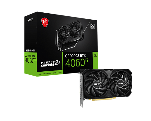 Видеокарта/ VGA MSI NVIDIA GeForce RTX 4060 Ti 8G VENTUS 2X BLACK E1 OC 8GB, GDDR6/128-bit, PCIe 4.0, 1xHDMI 2.1, 3xDP, 2.2-slot