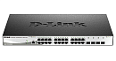 Коммутатор D-LINK Управляемый L2 , 24x1000Base-T, 4x10GBase-X SFP+, защита от статического электричества до 6 кВ, CLI, консольный порт RJ-45, RPS