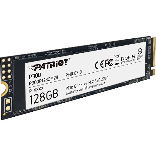SSD PATRIOT P300 128Гб M.2 Наличие PCIE NVMe 3D NAND Скорость записи 600 Мб/сек. Скорость чтения 1600 Мб/сек. 3.5 мм TBW 60 Тб P300P128GM28