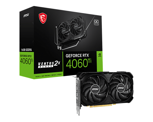 Видеокарта/ VGA MSI NVIDIA GeForce RTX 4060 Ti VENTUS 2X BLACK 16G 16GB, GDDR6/128-bit, PCIe 4.0, 1xHDMI 2.1, 3xDP, 2.1-slot