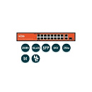 WI-PS518G, Коммутатор неуправляемый PoE 200Вт, порты 16 PoE FE + 1GE + 1Combo, режим 250м, Watchdog