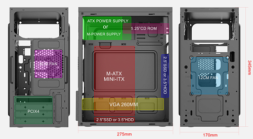 Корпус с блоком питания 450Вт./ Case Forza mATX case, black, w/PSU 450W 12cm, w/2xUSB3.0, w/pwr cord, w/o FAN