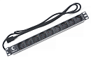 Cabeus PDU-9P-2IEC Блок евророзеток для 19" шкафов, гориз., 9 розеток, 10 A, без выключателя, алюминиевый корпус, шнур 2 м, вилка IEC 320 C14