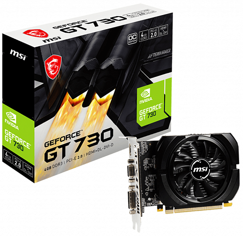Видеокарта/ VGA MSI NVIDIA GeForce GT 730 4GB, DDR3/64-bit, PCIe 2.0, 1xD-Sub, 1xDVI-D, 1xHDMI 2.0, 2-slot